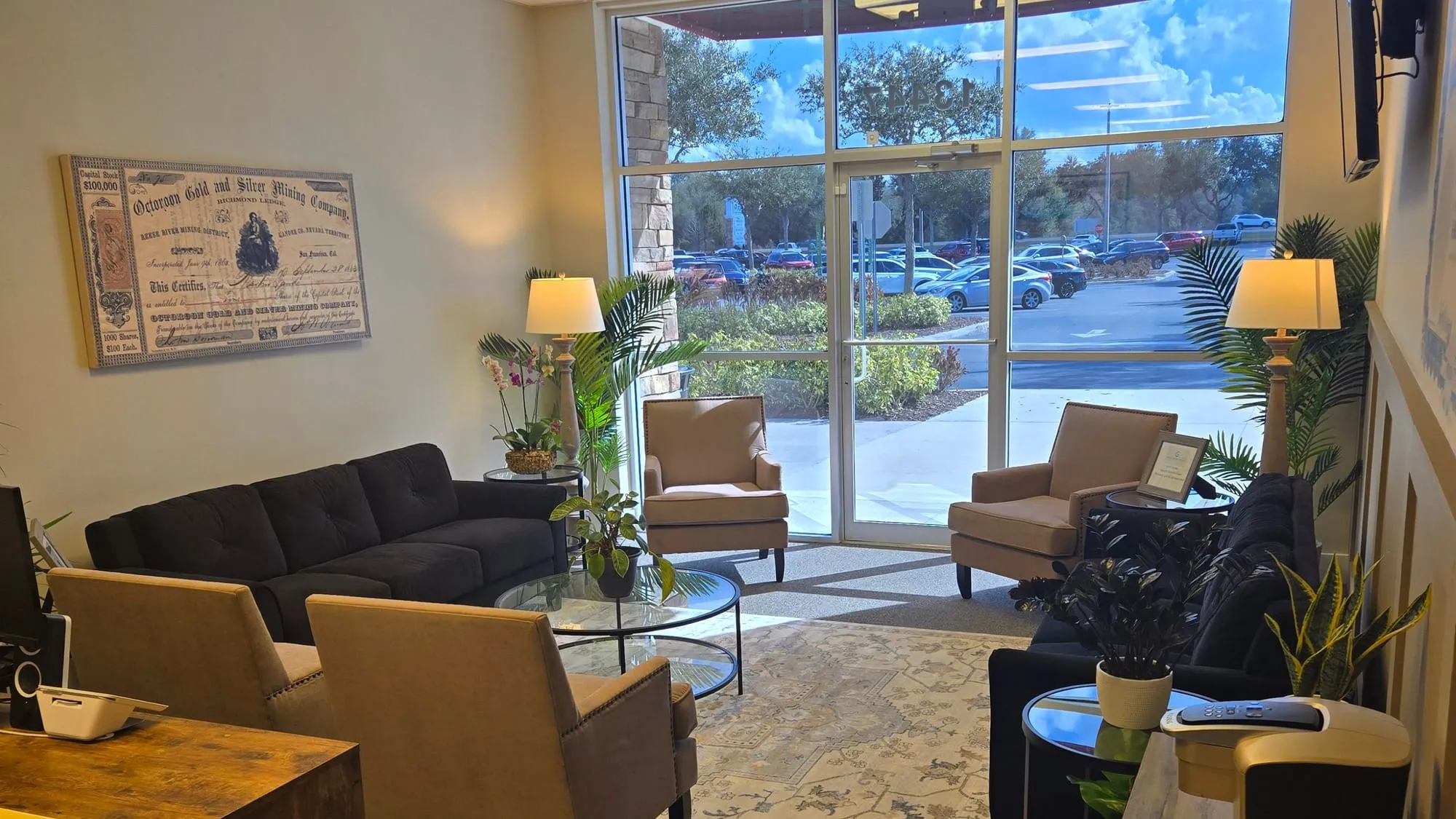 Lobby of Golinski Tax Prep in Spring Hill, FL: sofas, guest chairs, and large front windows